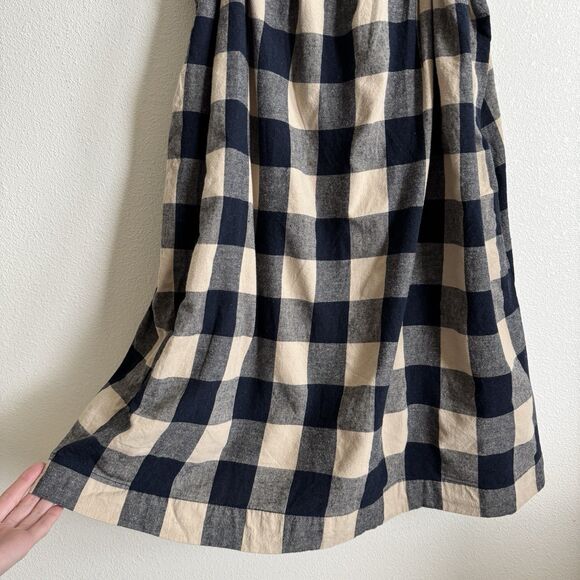 Grade & Gather Dress Womens Small Navy Buffalo Check Linen Beachy Boho Coastal - Picture 4 of 15